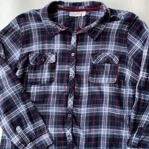 DB Black, Silver & Red Plaid Long Sleeve Button Down w/ 3/4 sleeve option Sz 3X